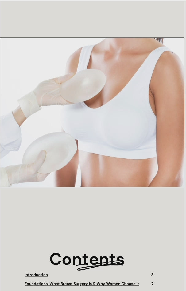 Preview video of the paid breast surgery ebook, showing blurred pages while scrolling to demonstrate content without revealing details.